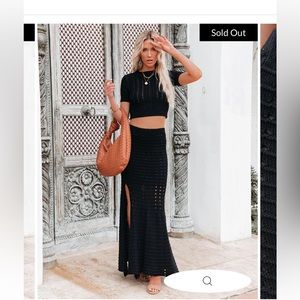 Vici Joplin cotton knit crochet skirt and crop top set size small